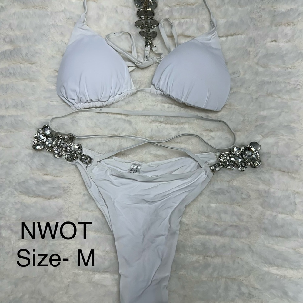 Fashion Nova White Bikini with Silver Accents